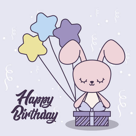 happy birthday card with cute rabbit vector illustration designのイラスト素材