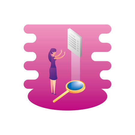 businesswoman with magnifying glass and documents vector illustration designのイラスト素材