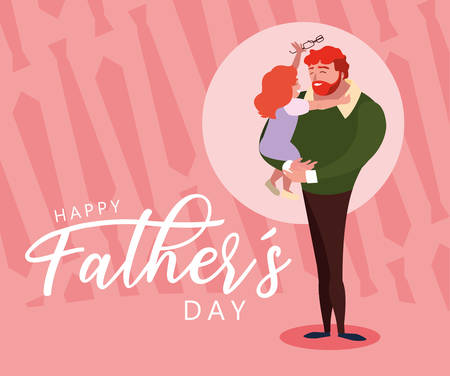 happy father day card with dad and daughter vector illustration designのイラスト素材