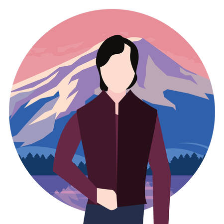 landscape nature with standing man vector illustrationのイラスト素材