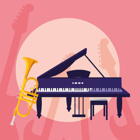 trumpet and grand piano instruments musical vector illustration designのイラスト素材