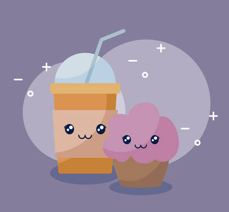 milkshake with cupcake kawaii character vector illustration designのイラスト素材