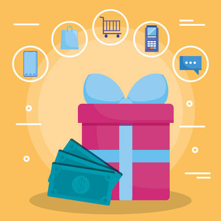 bills dollars money with gift box vector illustration designのイラスト素材