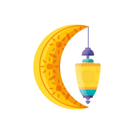 ramadan kareem lantern and moon hanging vector illustration designのイラスト素材