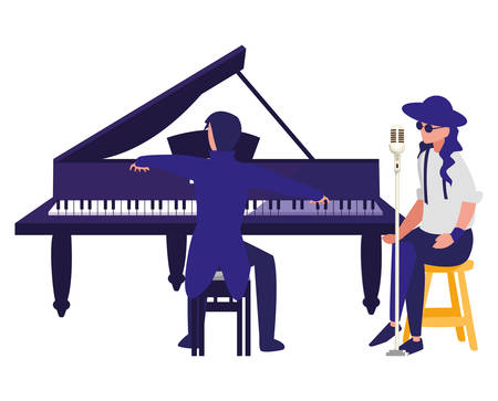 singer and musician couple characters vector illustration designのイラスト素材