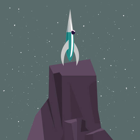 spaceship on rock surface galaxy vector illustrationのイラスト素材