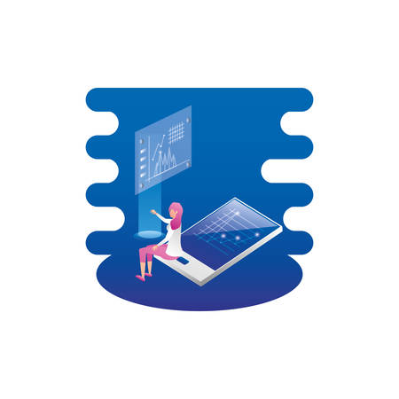businesswoman with smartphone and statistics virtual vector illustration designのイラスト素材
