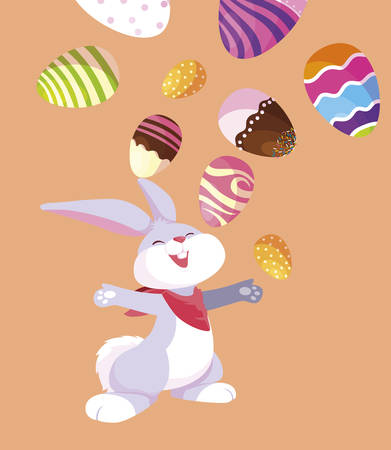 happy easter eggs painted with rabbit vector illustration designのイラスト素材