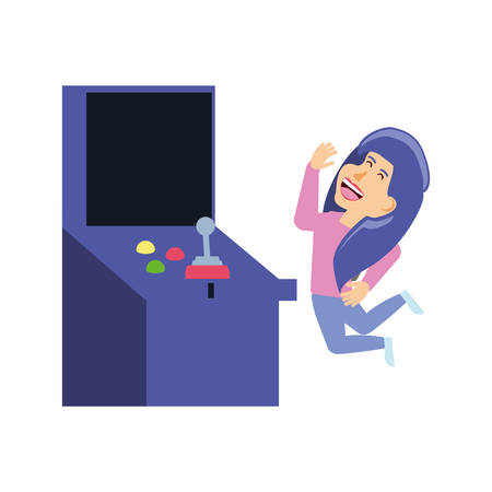 girl playing in retro console video game machine vector illustration designのイラスト素材