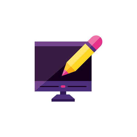 desktop computer with pencil vector illustration designのイラスト素材