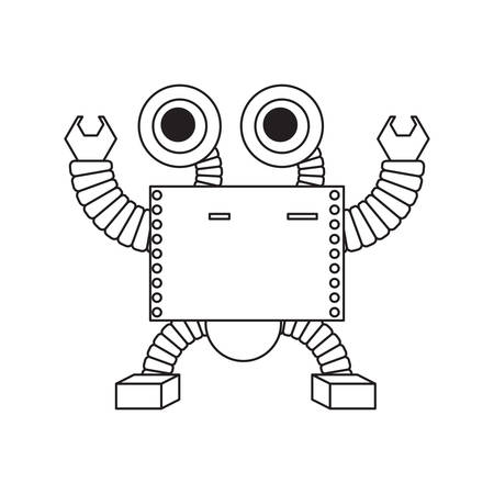 cartoon robot icon over white background black and white design vector illustrationのイラスト素材
