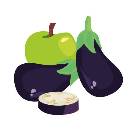 eggplant and apple fresh food vector illustrationのイラスト素材