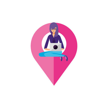 woman using laptop with pin pointer location vector illustration designのイラスト素材