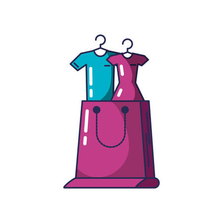 clothing hanging in clothespin with shopping bag vector illustration designのイラスト素材