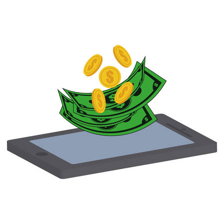 smartphone device with coins and bills money vector illustration designのイラスト素材
