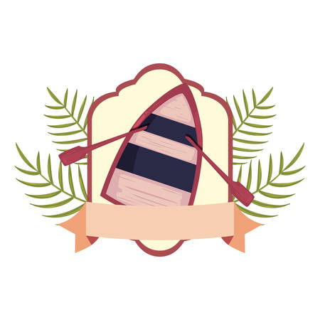 summer time holiday boat badge tropical leaves vector illustrationのイラスト素材