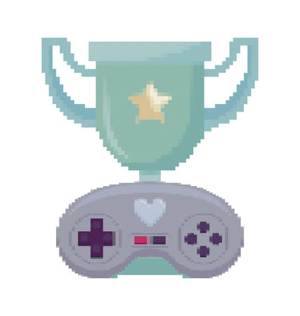 video game control and trophy pixelate icon vector illustration designのイラスト素材