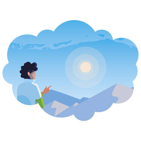 man contemplating horizon in snowscape scene vector illustration designのイラスト素材