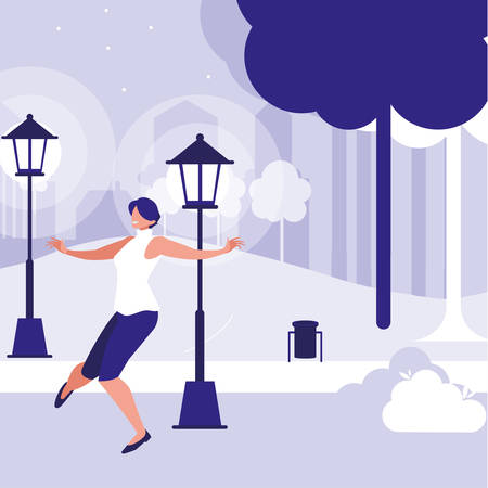 young woman dancing in the park character vector illustration designのイラスト素材