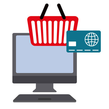 desktop computer with credit card and shopping basket vector illustration designのイラスト素材
