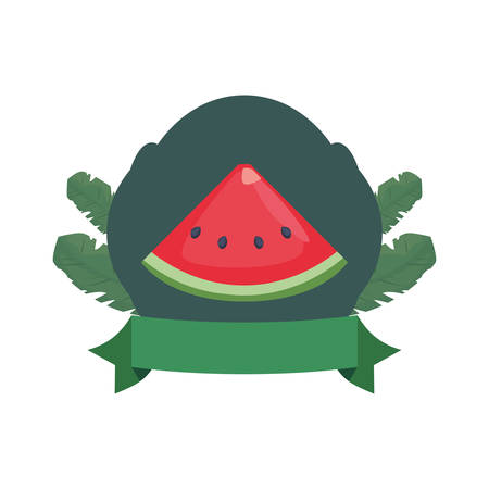 summer time holiday watermelon badge tropical leaves vector illustrationのイラスト素材