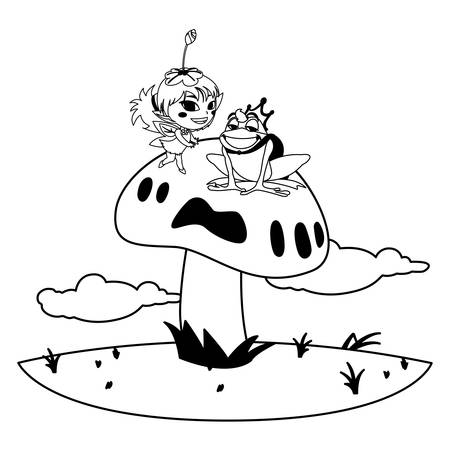 beautiful magic fairy with toad prince in the garden vector illustration designのイラスト素材