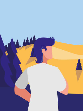 young man in forest landscape scene vector illustration designのイラスト素材