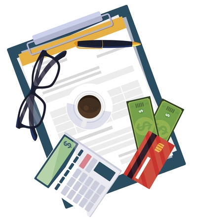 office supplies with calculator and set items vector illustration designのイラスト素材
