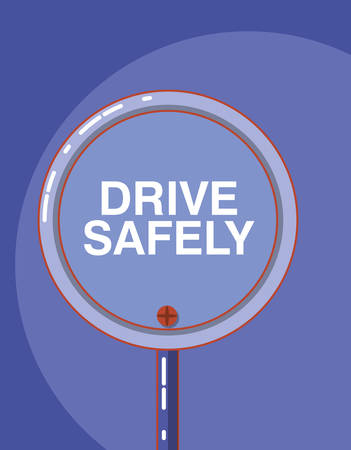 drive safely design with warning sign icon over purple background, colorful design vector illustrationのイラスト素材