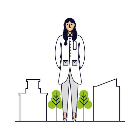 doctor female professional with cityscape vector illustration designのイラスト素材