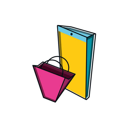 shopping bag with smartphone device vector illustration designのイラスト素材