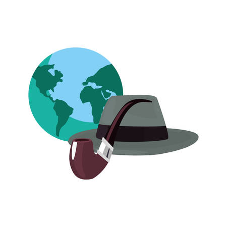 world hat tobacco pipe happy fathers day vector illustrationのイラスト素材