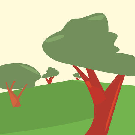 landscape forest trees botanical natural vector illustrationのイラスト素材