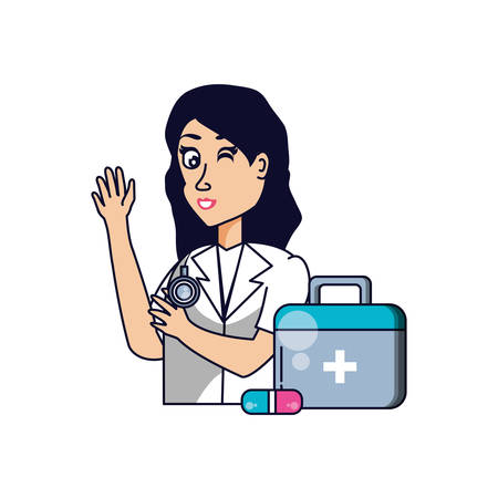 doctor female professional with first aid kit vector illustration designのイラスト素材