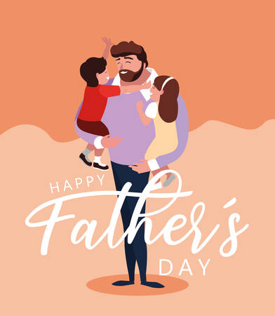 happy father day card with dad and children vector illustration designのイラスト素材