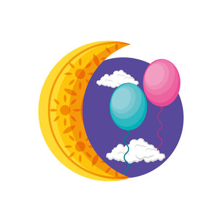 ramadan kareem moon crescent with balloons helium vector illustration designのイラスト素材
