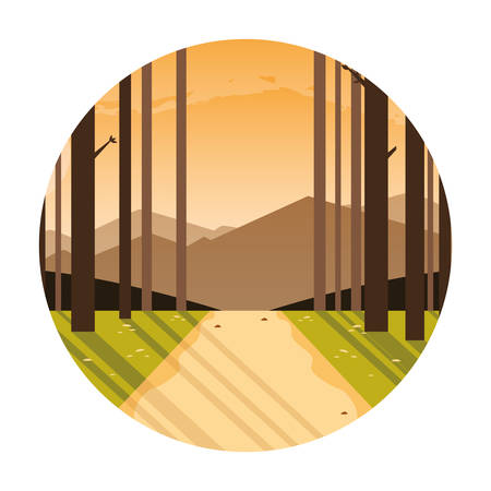 forest landscape scene in frame circular vector illustration designのイラスト素材