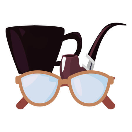 coffee cup pipe eyeglasses happy fathers day vector illustrationのイラスト素材