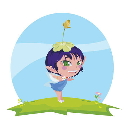 beautiful magic fairy character in the camp vector illustration designのイラスト素材