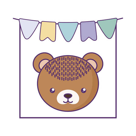 cute little bear baby with garland hanging vector illustration designのイラスト素材