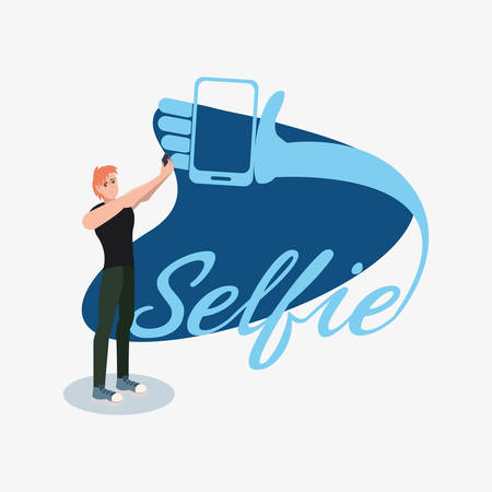 man with cellphone taking selfie vector illustrationのイラスト素材