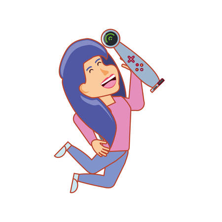 girl playing with joystick for video game vector illustration designのイラスト素材