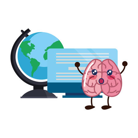 brain cartoon education computer world vector illustrationのイラスト素材