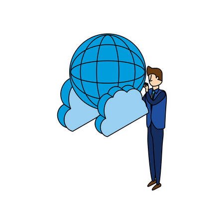 businessman with sphere browser and cloud computing vector illustration designのイラスト素材