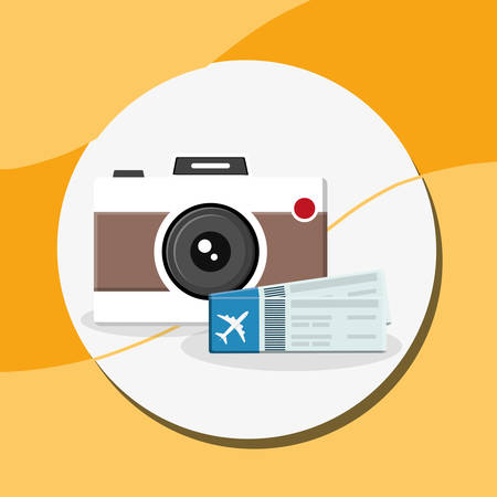 camera photographic with flight tickets vector illustration designのイラスト素材