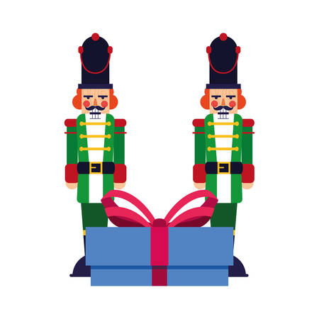 nutcrackers christmas toy and gift box vector illustrationのイラスト素材