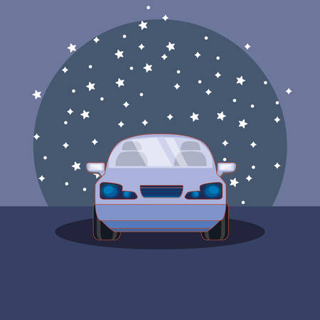 parked car over night landscape over blue background, colorful design. vector illustrationのイラスト素材