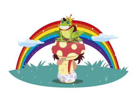 toad prince and fungu elf with rainbow vector illustration designのイラスト素材