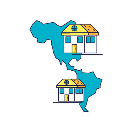 houses facades with american continent map vector illustration designのイラスト素材