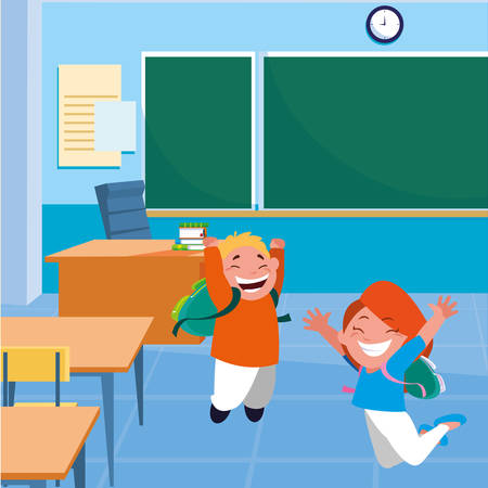 happy little school kids in the classroom vector illustration designのイラスト素材